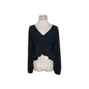 H&M black white polka dots long sleeves crop blouse size Small